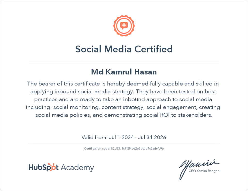 Social Media Certified by Hubspot Academy